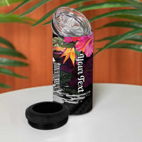 Personalised Hawaii 4 in 1 Can Cooler Tumbler Humpback Whale Tattoo With Tropical Flowers Black