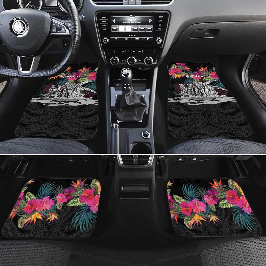 Personalised Hawaii Car Mats Humpback Whale Tattoo With Tropical Flowers Black