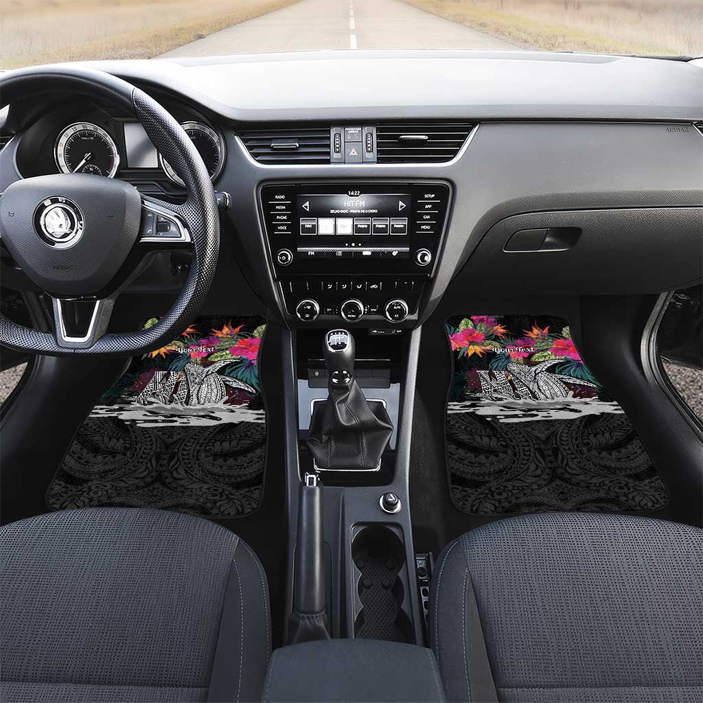 Personalised Hawaii Car Mats Humpback Whale Tattoo With Tropical Flowers Black
