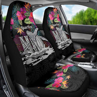 Personalised Hawaii Car Seat Cover Humpback Whale Tattoo With Tropical Flowers Black