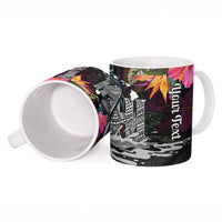 Personalised Hawaii Ceramic Mug Humpback Whale Tattoo With Tropical Flowers Black