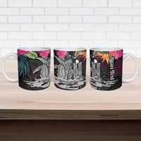 Personalised Hawaii Ceramic Mug Humpback Whale Tattoo With Tropical Flowers Black