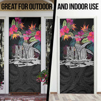 Personalised Hawaii Door Cover Humpback Whale Tattoo With Tropical Flowers Black