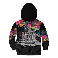 Personalised Hawaii Kid Hoodie Humpback Whale Tattoo With Tropical Flowers Black
