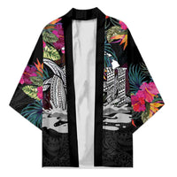 Personalised Hawaii Kimono Humpback Whale Tattoo With Tropical Flowers Black