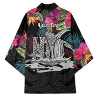 Personalised Hawaii Kimono Humpback Whale Tattoo With Tropical Flowers Black