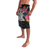 Personalised Hawaii Lavalava Humpback Whale Tattoo With Tropical Flowers Black