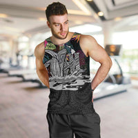 Personalised Hawaii Men Tank Top Humpback Whale Tattoo With Tropical Flowers Black