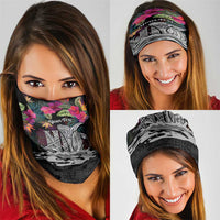 Personalised Hawaii Neck Gaiter Humpback Whale Tattoo With Tropical Flowers Black