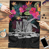 Personalised Hawaii Puzzle Humpback Whale Tattoo With Tropical Flowers Black