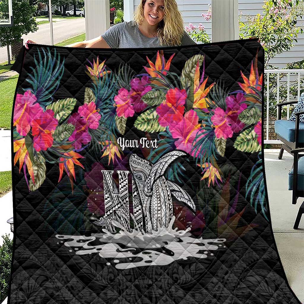 Personalised Hawaii Quilt Humpback Whale Tattoo With Tropical Flowers Black