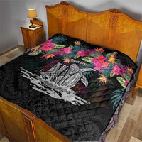 Personalised Hawaii Quilt Humpback Whale Tattoo With Tropical Flowers Black