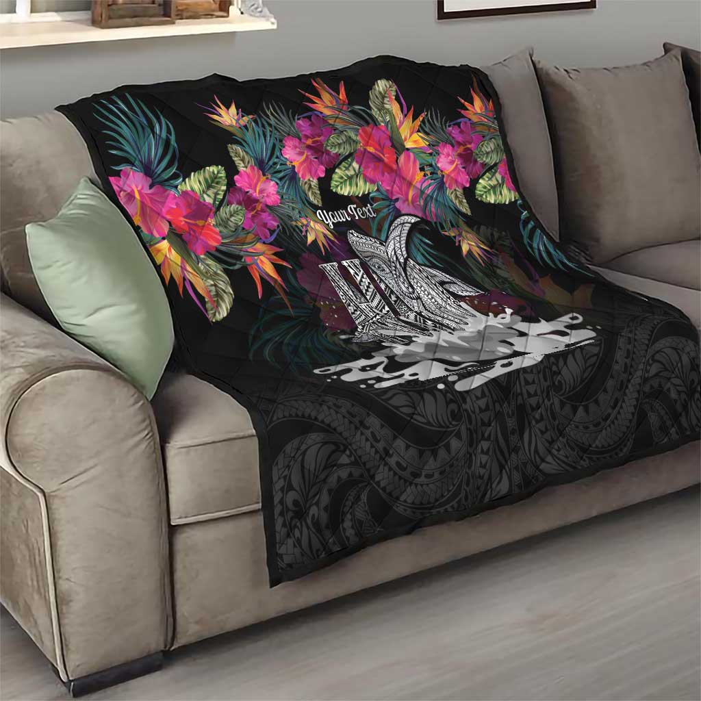 Personalised Hawaii Quilt Humpback Whale Tattoo With Tropical Flowers Black