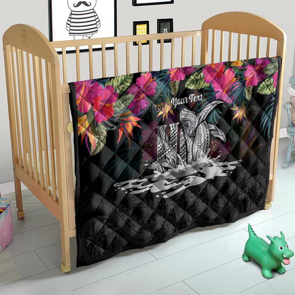 Personalised Hawaii Quilt Humpback Whale Tattoo With Tropical Flowers Black