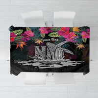 Personalised Hawaii Tablecloth Humpback Whale Tattoo With Tropical Flowers Black