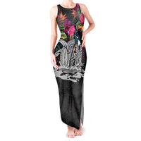 Personalised Hawaii Tank Maxi Dress Humpback Whale Tattoo With Tropical Flowers Black
