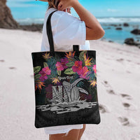Personalised Hawaii Tote Bag Humpback Whale Tattoo With Tropical Flowers Black