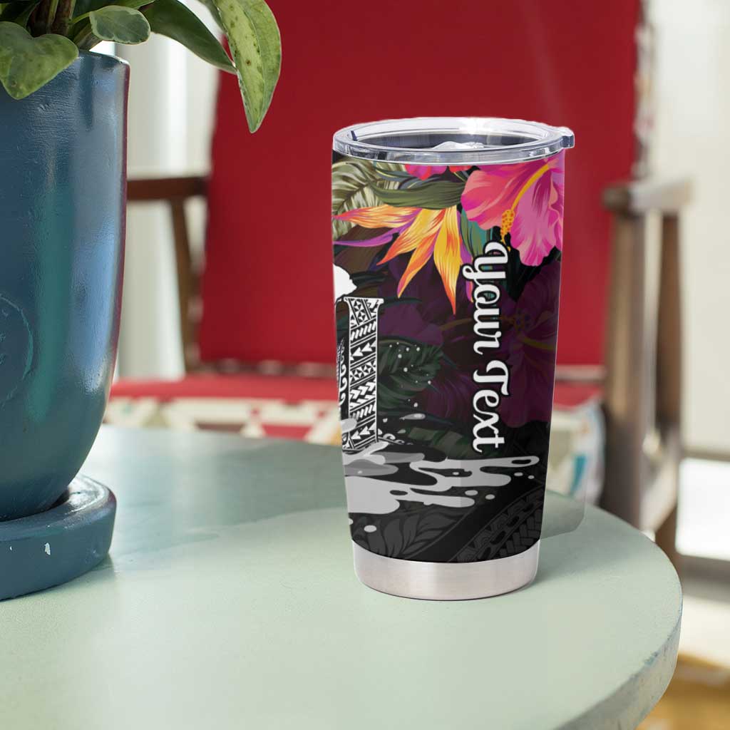 Personalised Hawaii Tumbler Cup Humpback Whale Tattoo With Tropical Flowers Black
