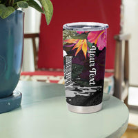 Personalised Hawaii Tumbler Cup Humpback Whale Tattoo With Tropical Flowers Black