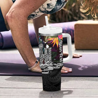 Personalised Hawaii Tumbler With Handle Humpback Whale Tattoo With Tropical Flowers Black