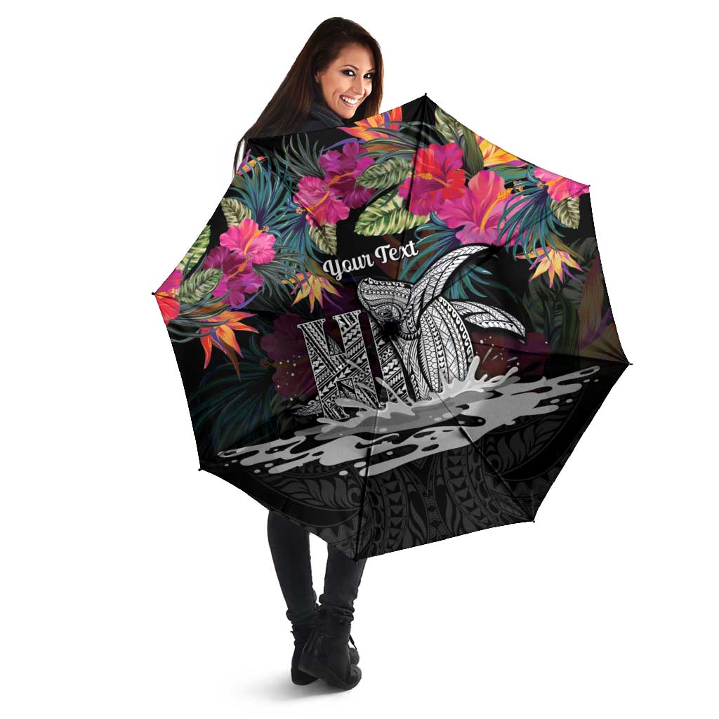 Personalised Hawaii Umbrella Humpback Whale Tattoo With Tropical Flowers Black