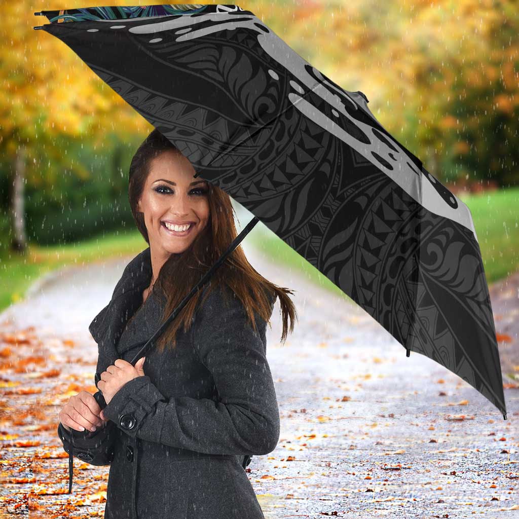 Personalised Hawaii Umbrella Humpback Whale Tattoo With Tropical Flowers Black