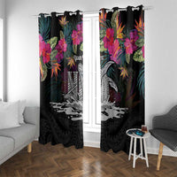 Personalised Hawaii Window Curtain Humpback Whale Tattoo With Tropical Flowers Black