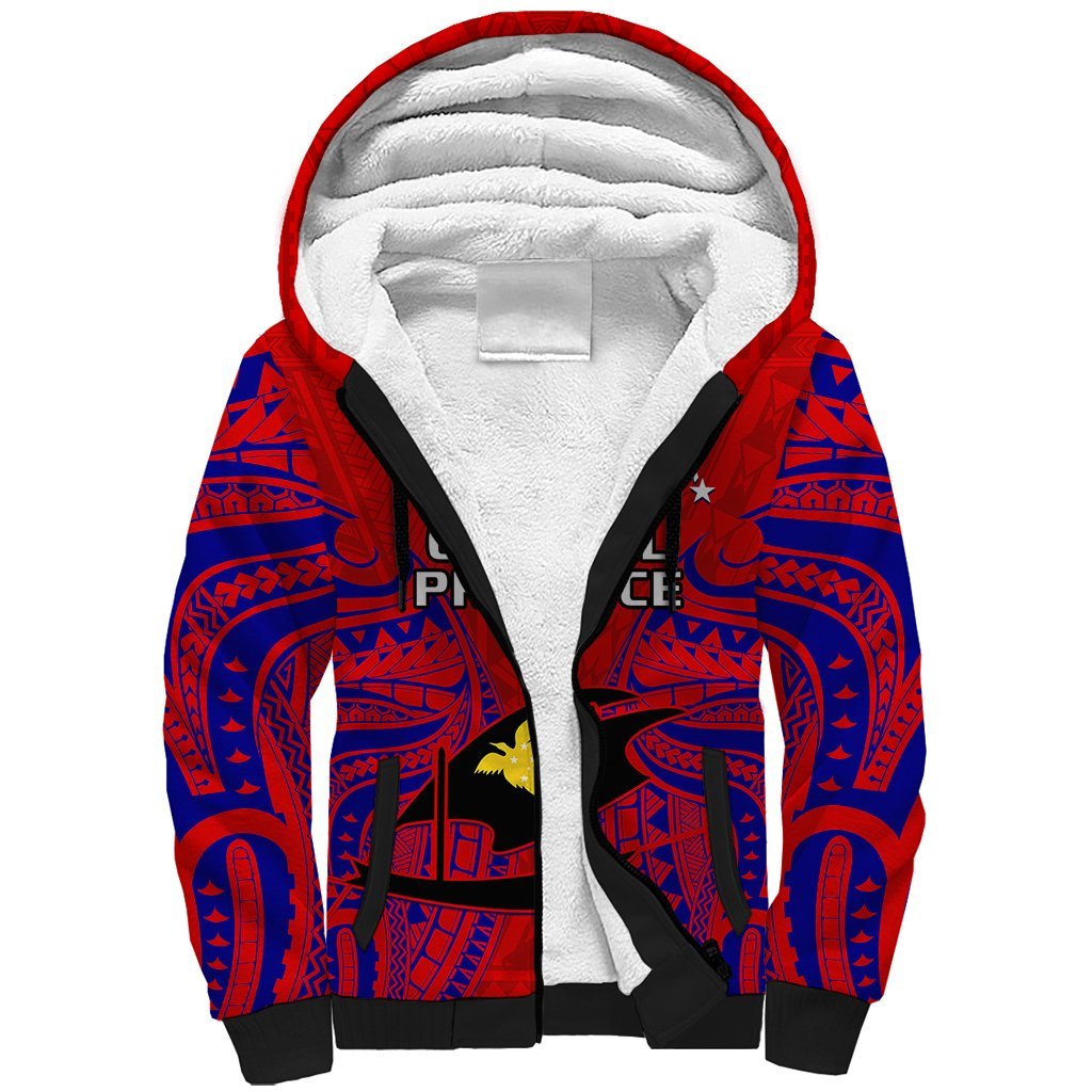 Papua New Guinea Sherpa Hoodie Central Province Mix Coat Of Arms Polynesian Art LT14 Unisex Red - Polynesian Pride