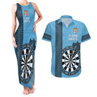 Personalised Fiji Darts Couples Matching Tank Maxi Dress and Hawaiian Shirt Fijian Tapa Pattern - Blue LT14 Blue - Polynesian Pride