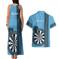 Personalised Fiji Darts Couples Matching Tank Maxi Dress and Hawaiian Shirt Fijian Tapa Pattern - Blue LT14 - Polynesian Pride