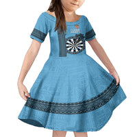 Personalised Fiji Darts Family Matching Long Sleeve Bodycon Dress and Hawaiian Shirt Fijian Tapa Pattern - Blue LT14 Daughter's Dress Blue - Polynesian Pride
