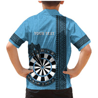 Personalised Fiji Darts Family Matching Mermaid Dress and Hawaiian Shirt Fijian Tapa Pattern - Blue LT14 - Polynesian Pride