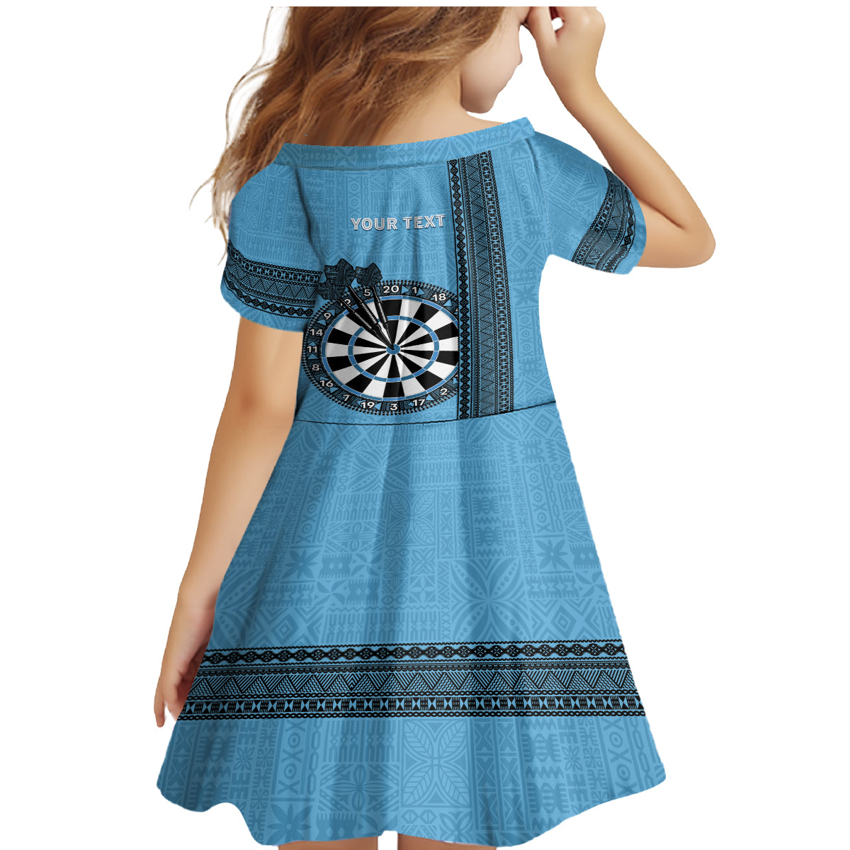 Personalised Fiji Darts Family Matching Mermaid Dress and Hawaiian Shirt Fijian Tapa Pattern - Blue LT14 - Polynesian Pride