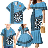 Personalised Fiji Darts Family Matching Mermaid Dress and Hawaiian Shirt Fijian Tapa Pattern - Blue LT14 - Polynesian Pride