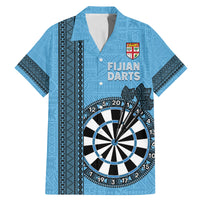 Personalised Fiji Darts Family Matching Mermaid Dress and Hawaiian Shirt Fijian Tapa Pattern - Blue LT14 Dad's Shirt - Short Sleeve Blue - Polynesian Pride