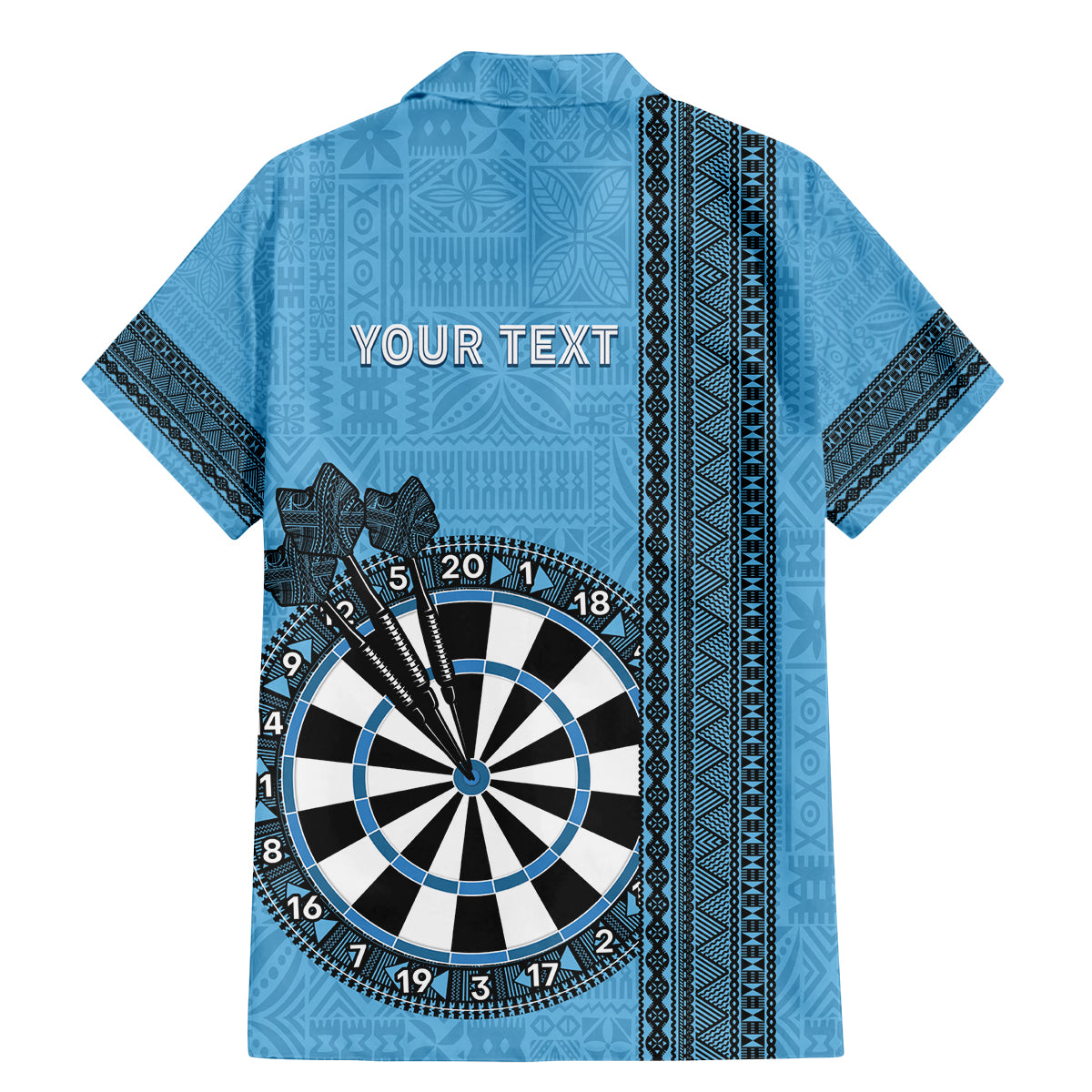 Personalised Fiji Darts Family Matching Mermaid Dress and Hawaiian Shirt Fijian Tapa Pattern - Blue LT14 - Polynesian Pride