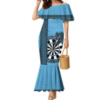 Personalised Fiji Darts Family Matching Mermaid Dress and Hawaiian Shirt Fijian Tapa Pattern - Blue LT14 Mom's Dress Blue - Polynesian Pride