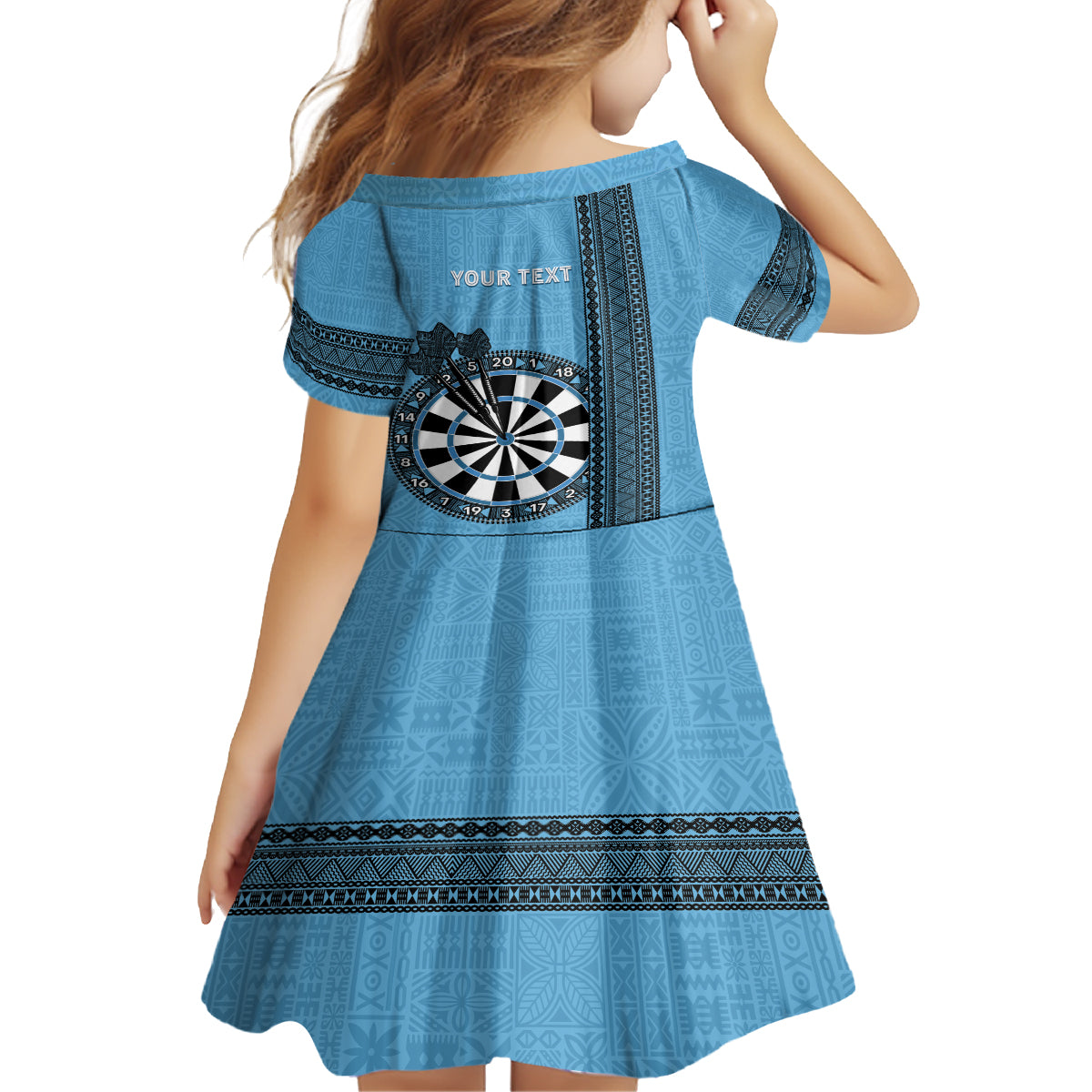 Personalised Fiji Darts Family Matching Off Shoulder Maxi Dress and Hawaiian Shirt Fijian Tapa Pattern - Blue LT14 - Polynesian Pride