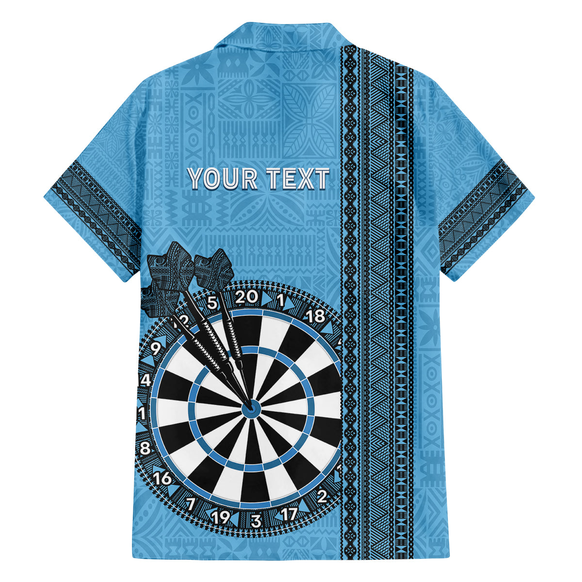 Personalised Fiji Darts Family Matching Off Shoulder Maxi Dress and Hawaiian Shirt Fijian Tapa Pattern - Blue LT14 - Polynesian Pride
