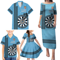 Personalised Fiji Darts Family Matching Puletasi and Hawaiian Shirt Fijian Tapa Pattern - Blue LT14 - Polynesian Pride