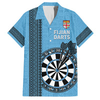 Personalised Fiji Darts Family Matching Puletasi and Hawaiian Shirt Fijian Tapa Pattern - Blue LT14 Dad's Shirt - Short Sleeve Blue - Polynesian Pride