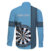 Personalised Fiji Darts Family Matching Puletasi and Hawaiian Shirt Fijian Tapa Pattern - Blue LT14 - Polynesian Pride