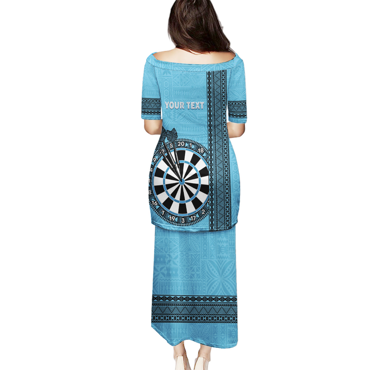 Personalised Fiji Darts Family Matching Puletasi and Hawaiian Shirt Fijian Tapa Pattern - Blue LT14 - Polynesian Pride