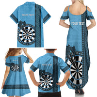 Personalised Fiji Darts Family Matching Summer Maxi Dress and Hawaiian Shirt Fijian Tapa Pattern - Blue LT14 - Polynesian Pride