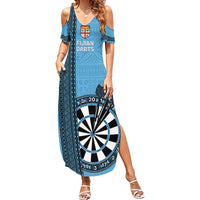 Personalised Fiji Darts Family Matching Summer Maxi Dress and Hawaiian Shirt Fijian Tapa Pattern - Blue LT14 Mom's Dress Blue - Polynesian Pride