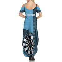 Personalised Fiji Darts Family Matching Summer Maxi Dress and Hawaiian Shirt Fijian Tapa Pattern - Blue LT14 - Polynesian Pride