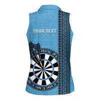 Personalised Fiji Darts Women Sleeveless Polo Shirt Fijian Tapa Pattern - Blue LT14 - Polynesian Pride