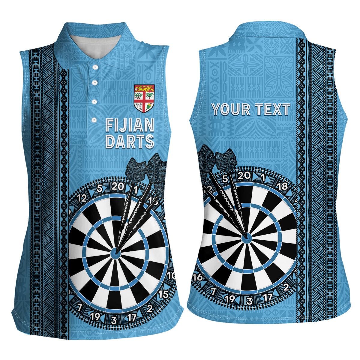 Personalised Fiji Darts Women Sleeveless Polo Shirt Fijian Tapa Pattern - Blue LT14 - Polynesian Pride