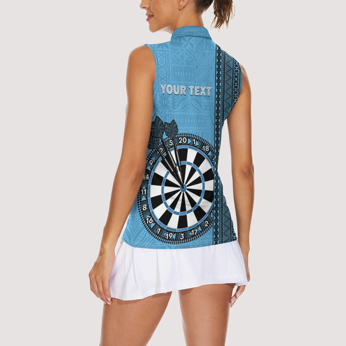 Personalised Fiji Darts Women Sleeveless Polo Shirt Fijian Tapa Pattern - Blue LT14 - Polynesian Pride