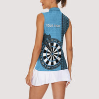 Personalised Fiji Darts Women Sleeveless Polo Shirt Fijian Tapa Pattern - Blue LT14 - Polynesian Pride